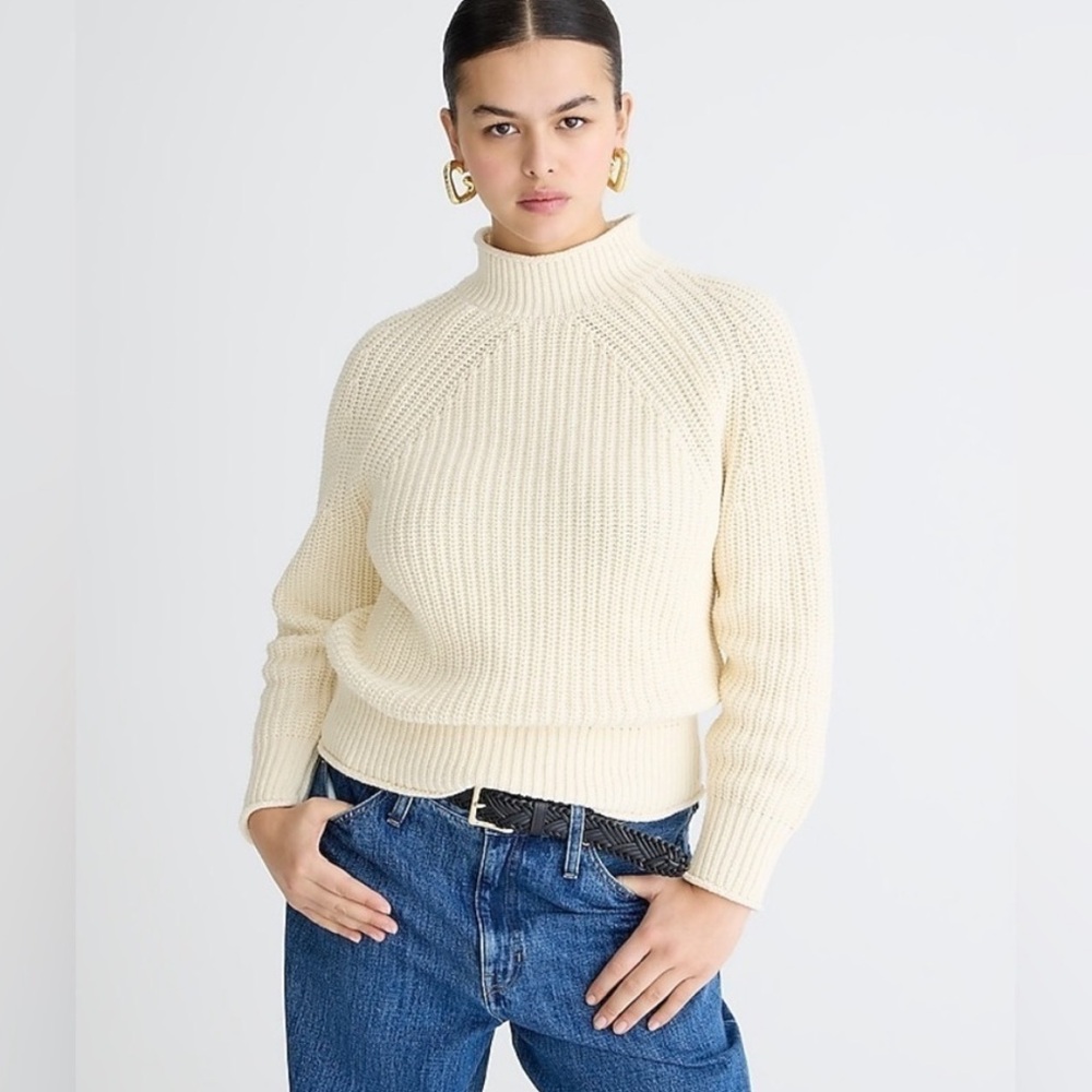 J. Crew relaxed rolled neck chunky knit cream sweater